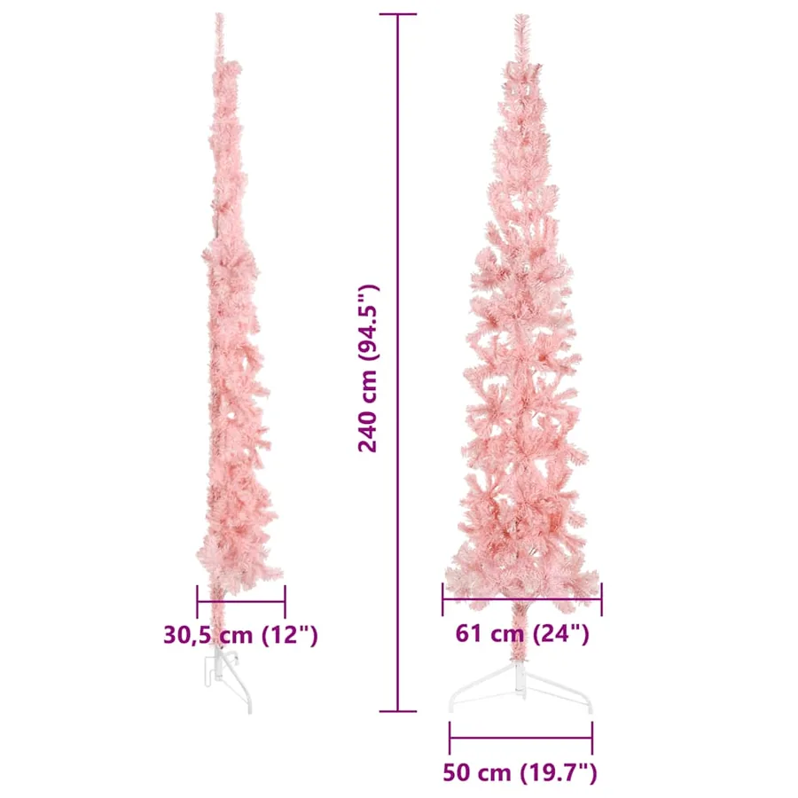 Demi sapin de Noël artificiel mince avec support Rose 240 cm - 10
