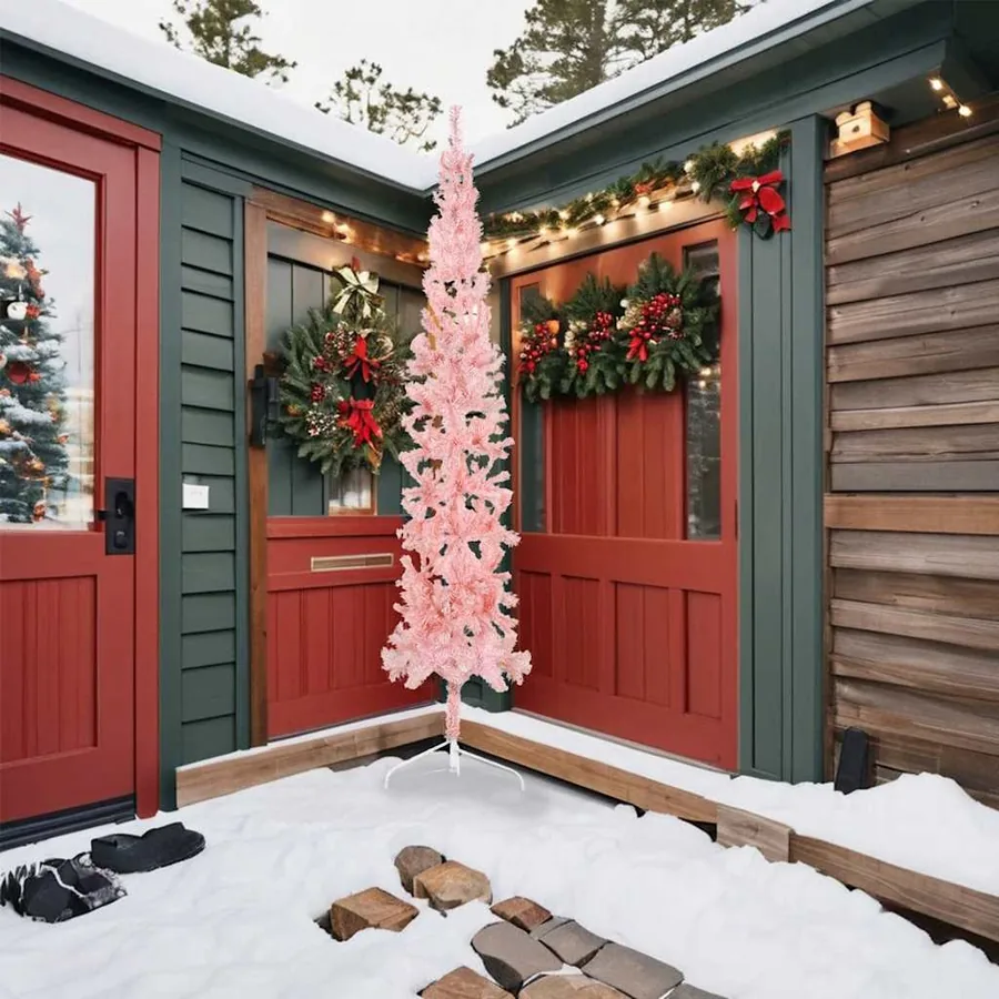 Demi sapin de Noël artificiel mince avec support Rose 240 cm - 2