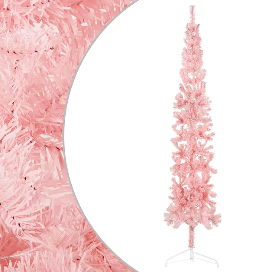 Demi sapin de Noël artificiel mince avec support Rose 240 cm - 3