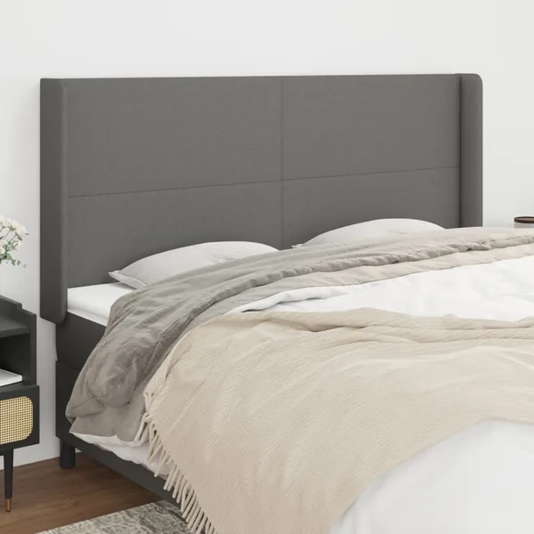 Tête de lit avec oreilles Gris foncé 183x16x118/128 cm Tissu