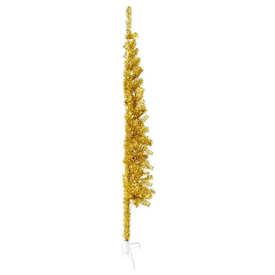 Demi sapin de Noël artificiel mince avec support Doré 150 cm - 4