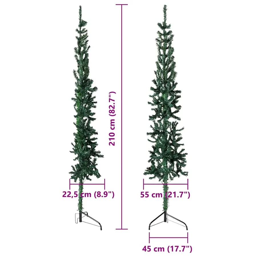 Demi sapin de Noël artificiel mince avec support Vert 210 cm - 7