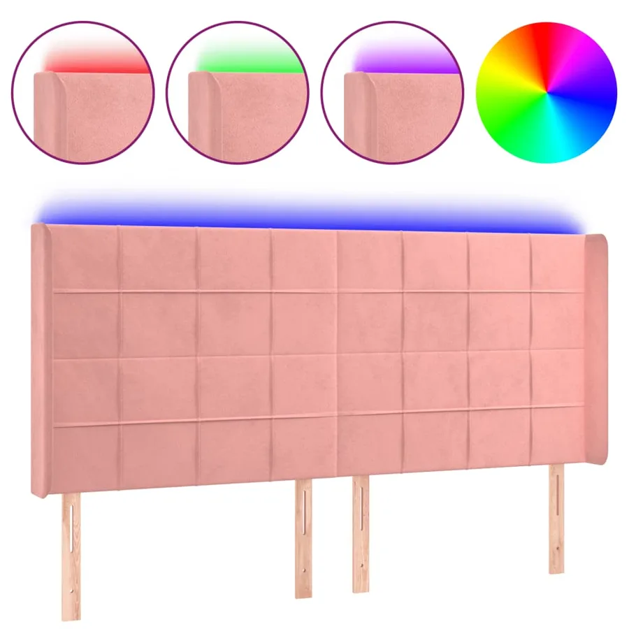 Tête de lit à LED Rose 203x16x118/128 cm Velours - 2