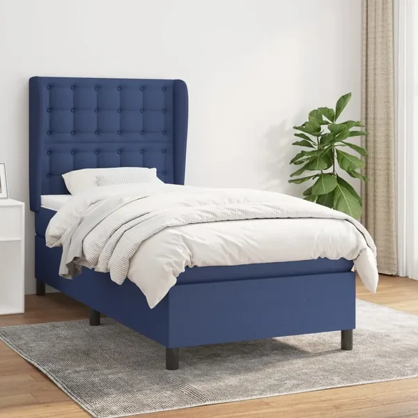 Sommier à lattes de lit avec matelas Bleu 90x200 cm Tissu