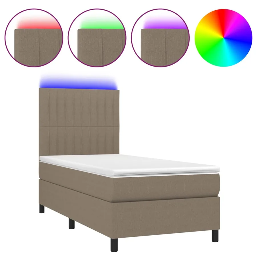 Sommier à lattes de lit et matelas et LED Taupe 90x190 cm Tissu - 2