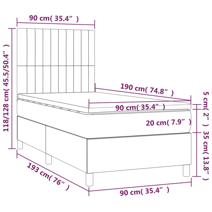 Sommier à lattes de lit et matelas et LED Taupe 90x190 cm Tissu - 8