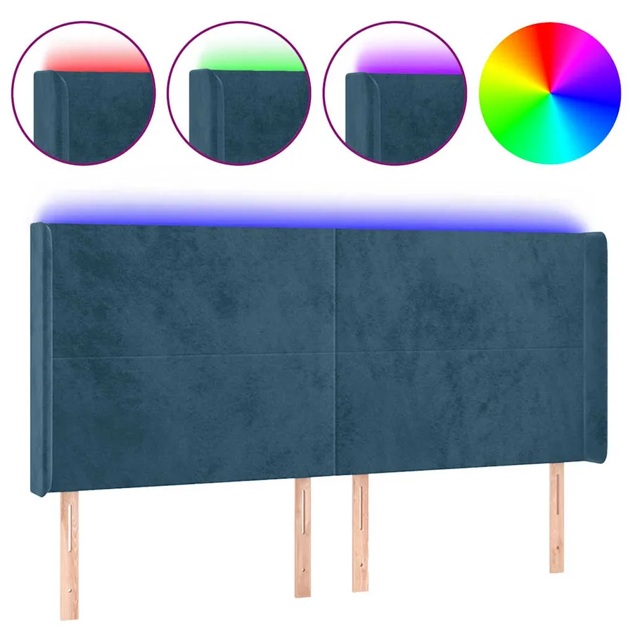 Tête de lit à LED Bleu foncé 163x16x118/128 cm Velours - 2