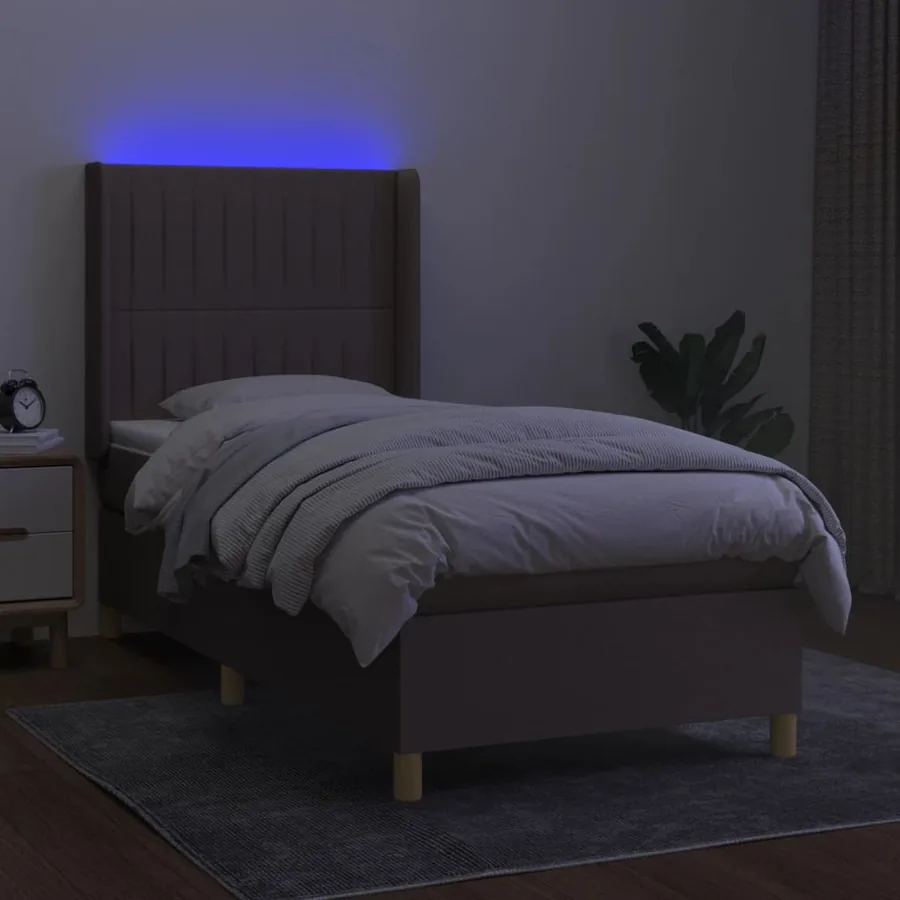Sommier à lattes de lit matelas et LED Taupe 90x190 cm Tissu - 3