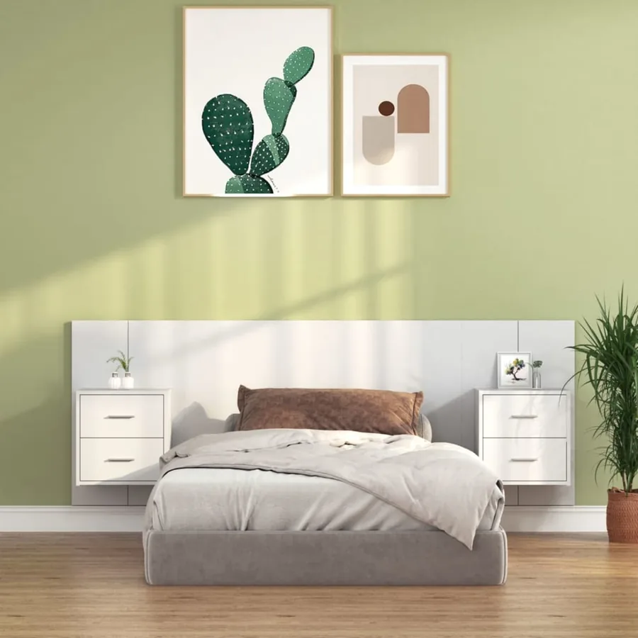 Tête de lit avec armoires Blanc Bois d'ingénierie