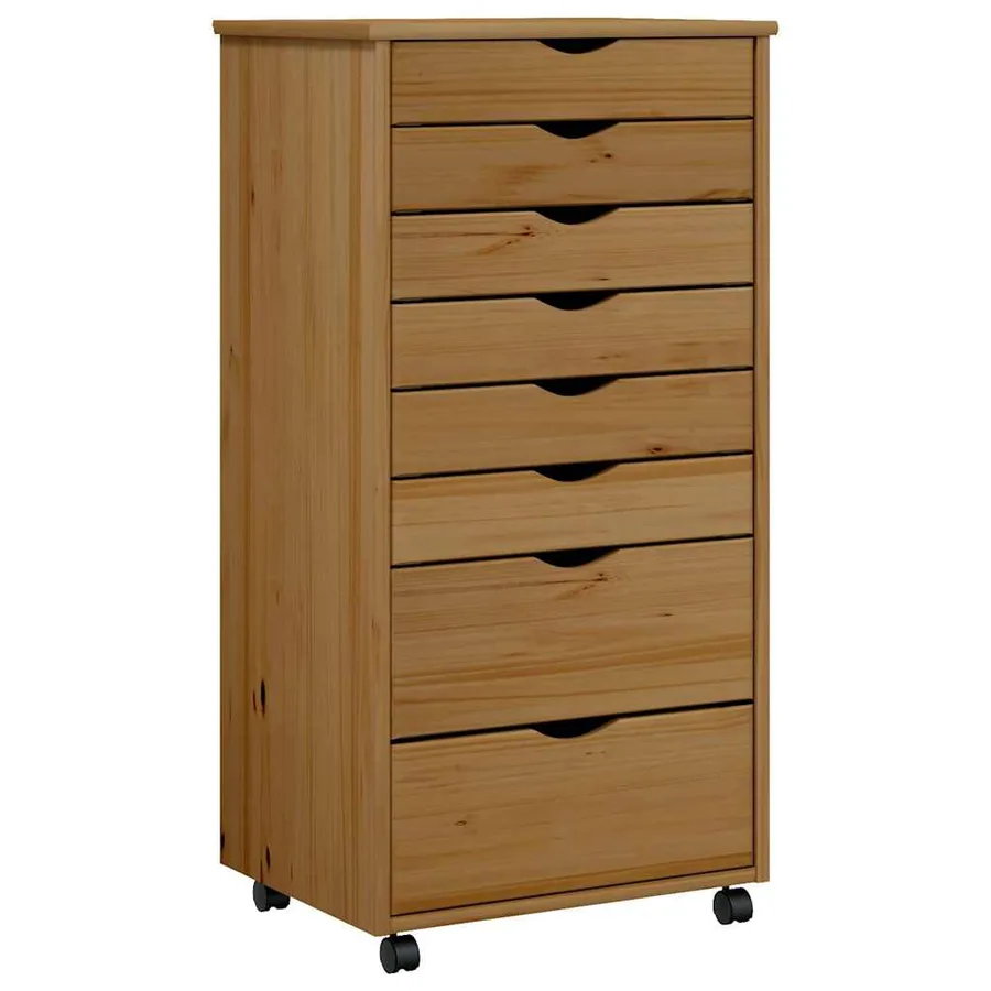 Armoire roulante avec tiroirs MOSS bois de pin marron miel - 2