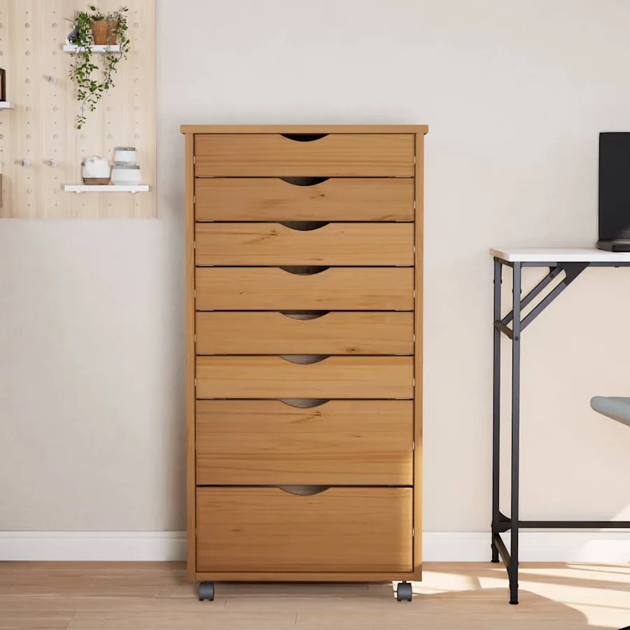 Armoire roulante avec tiroirs MOSS bois de pin marron miel - 3