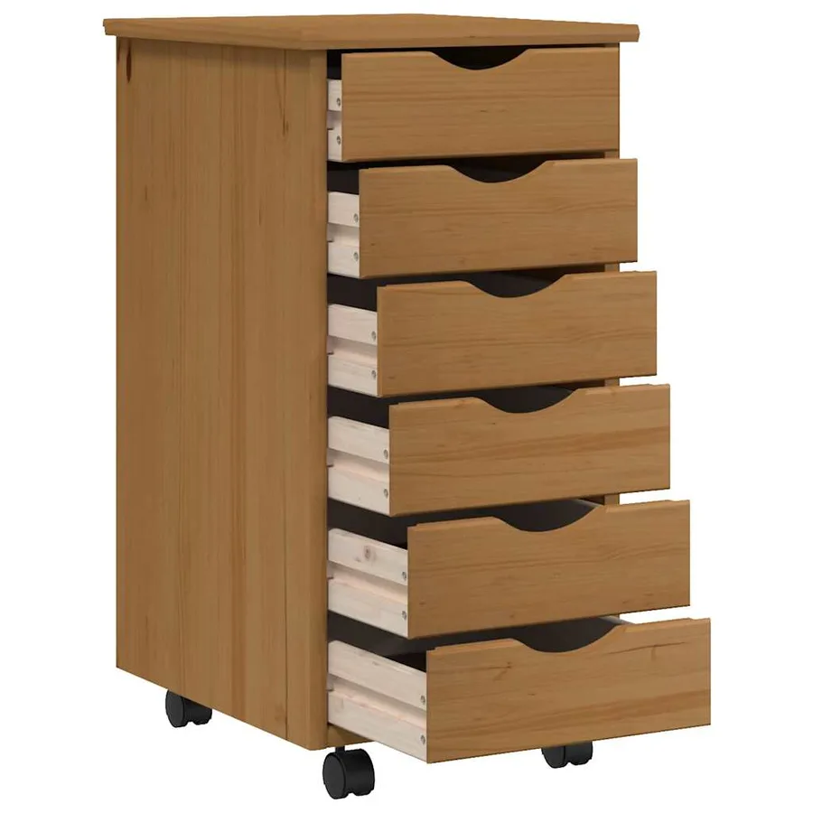 Armoire roulante avec tiroirs MOSS bois de pin marron miel - 4