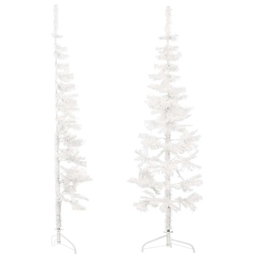 Demi sapin de Noël artificiel mince avec support Blanc 150 cm - 4