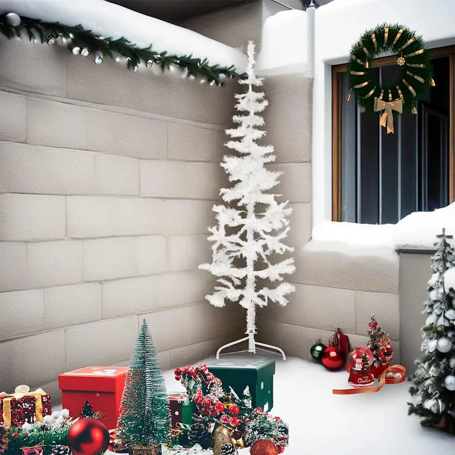 Demi sapin de Noël artificiel mince avec support Blanc 210 cm - 2