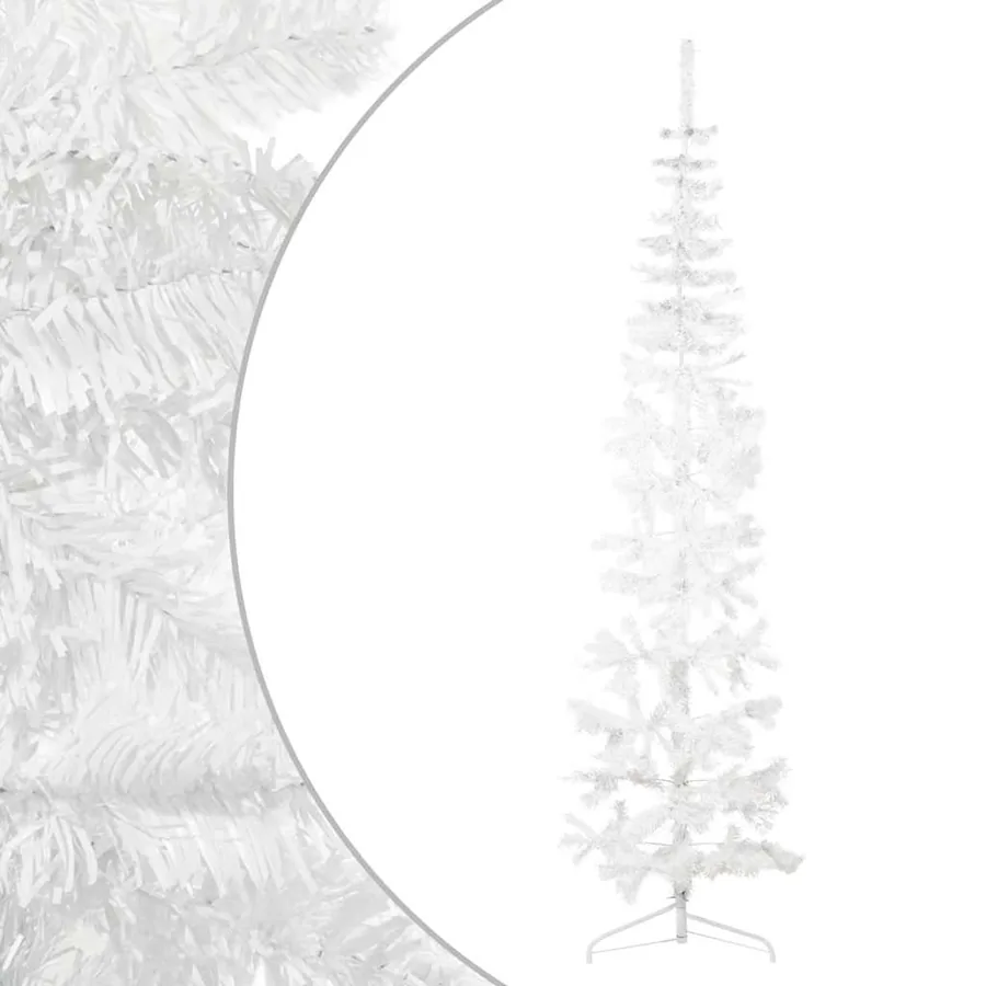 Demi sapin de Noël artificiel mince avec support Blanc 210 cm - 3