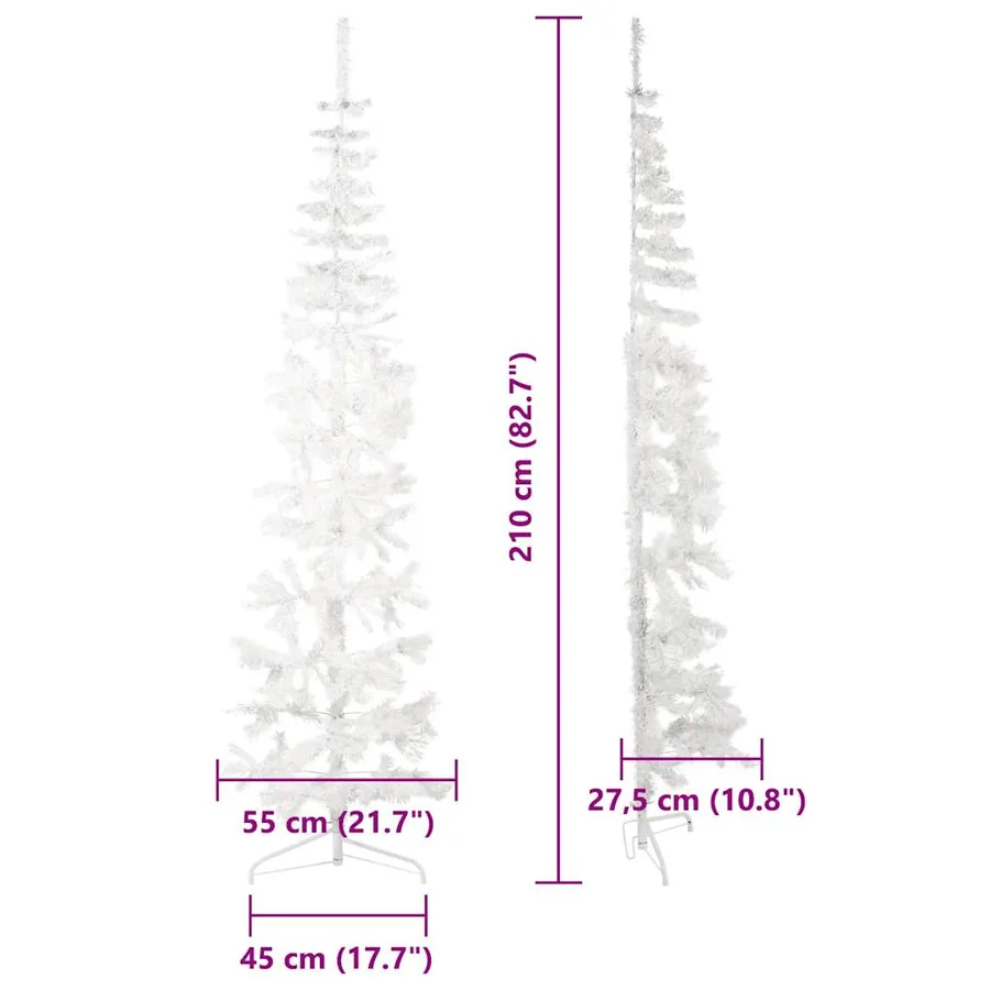 Demi sapin de Noël artificiel mince avec support Blanc 210 cm - 9