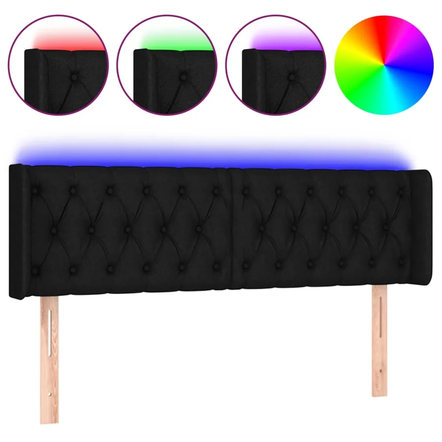 Tête de lit à LED Noir 163x16x78/88 cm Tissu - 2