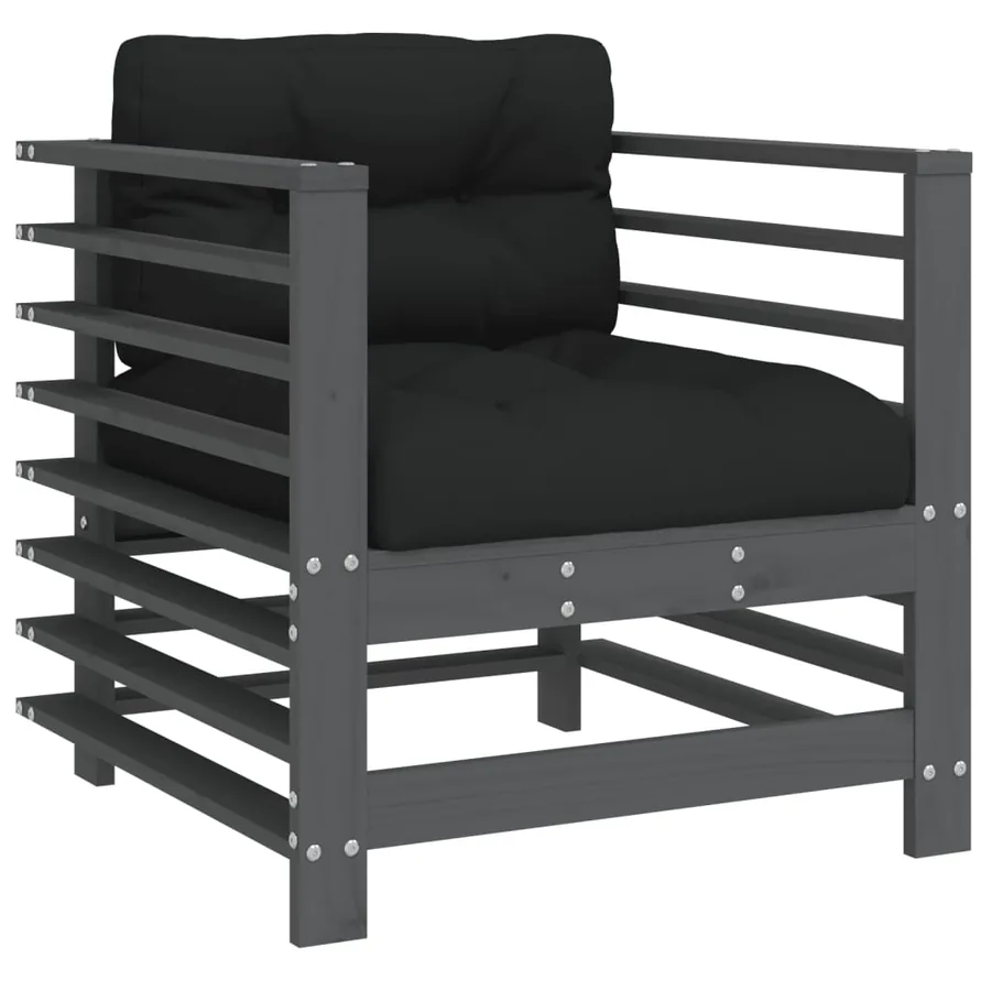 Chaises de jardin et coussins lot de 2 gris bois de pin massif - 3