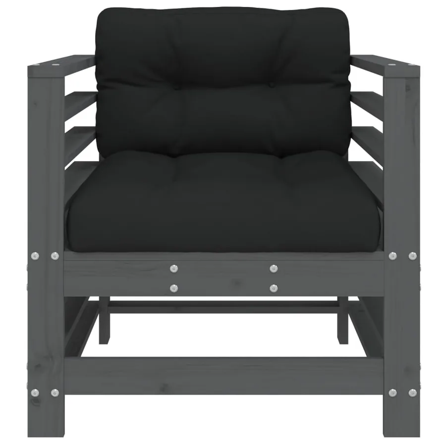 Chaises de jardin et coussins lot de 2 gris bois de pin massif - 4