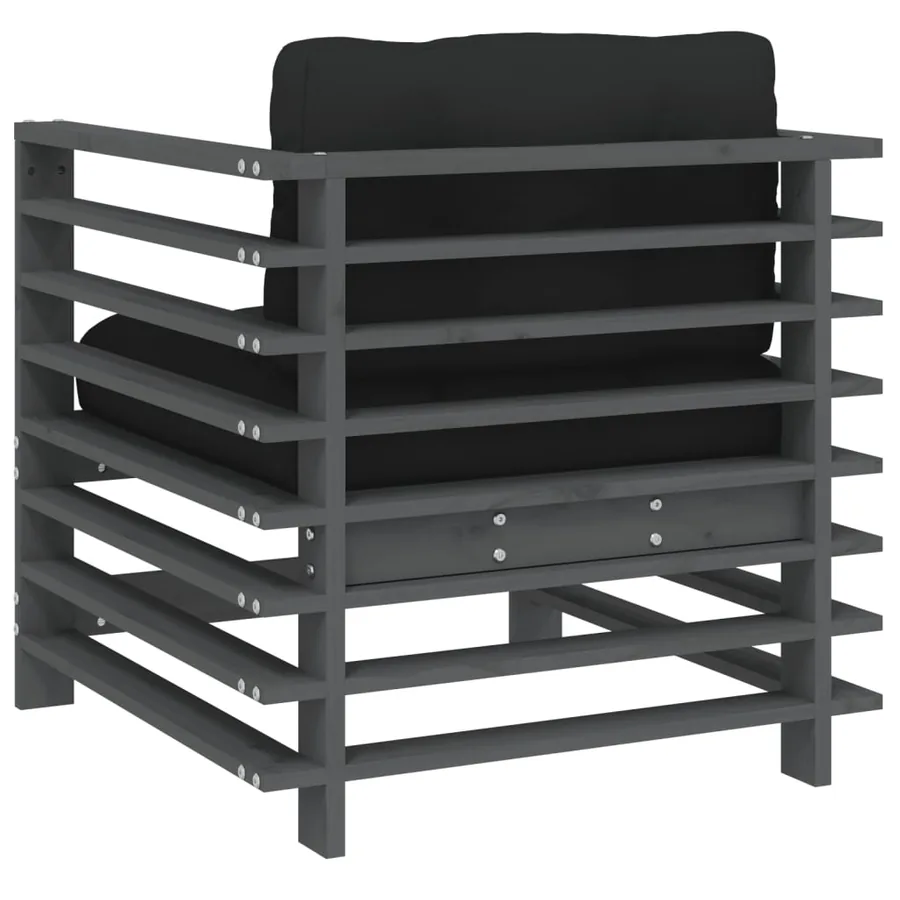 Chaises de jardin et coussins lot de 2 gris bois de pin massif - 6