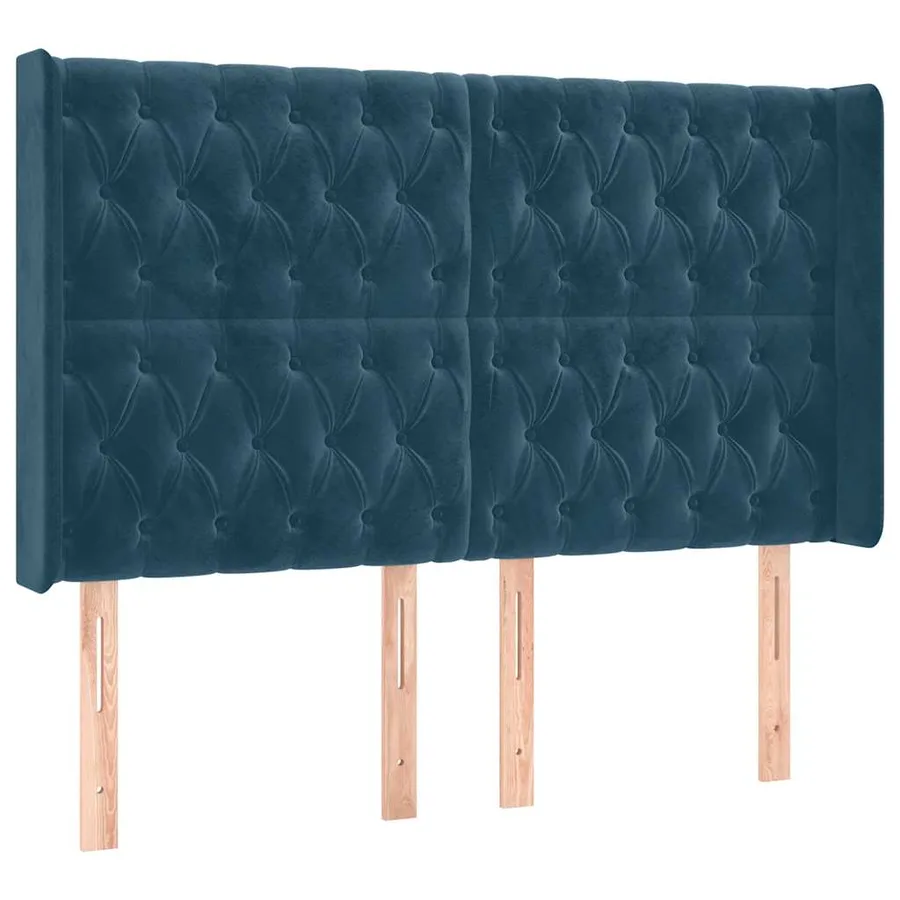 Tête de lit avec oreilles Bleu foncé 147x16x118/128 cm Velours - 2