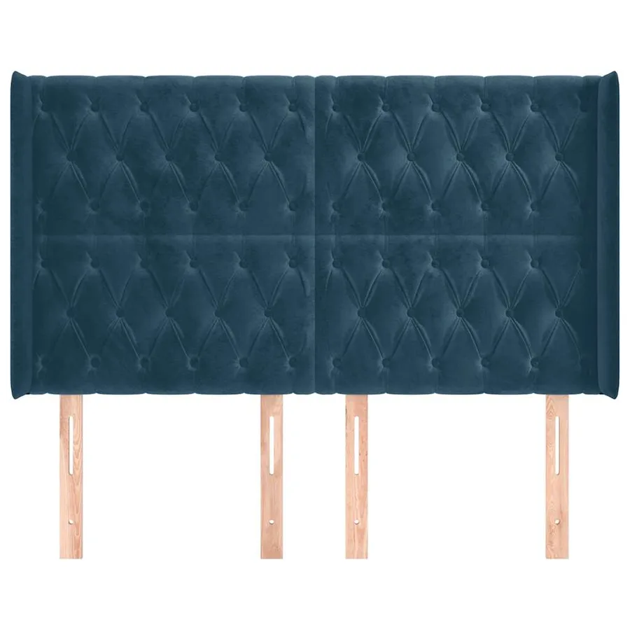 Tête de lit avec oreilles Bleu foncé 147x16x118/128 cm Velours - 3
