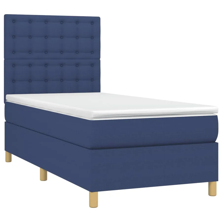 Sommier à lattes de lit et matelas et LED Bleu 100x200 cm Tissu - 3