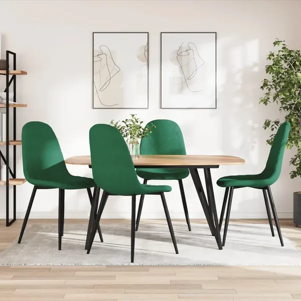 Chaises à manger lot de 4 Vert foncé Velours