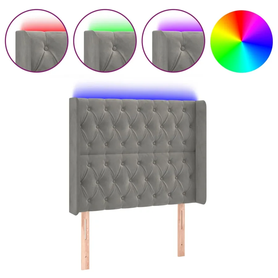 Tête de lit à LED Gris clair 93x16x118/128 cm Velours - 2