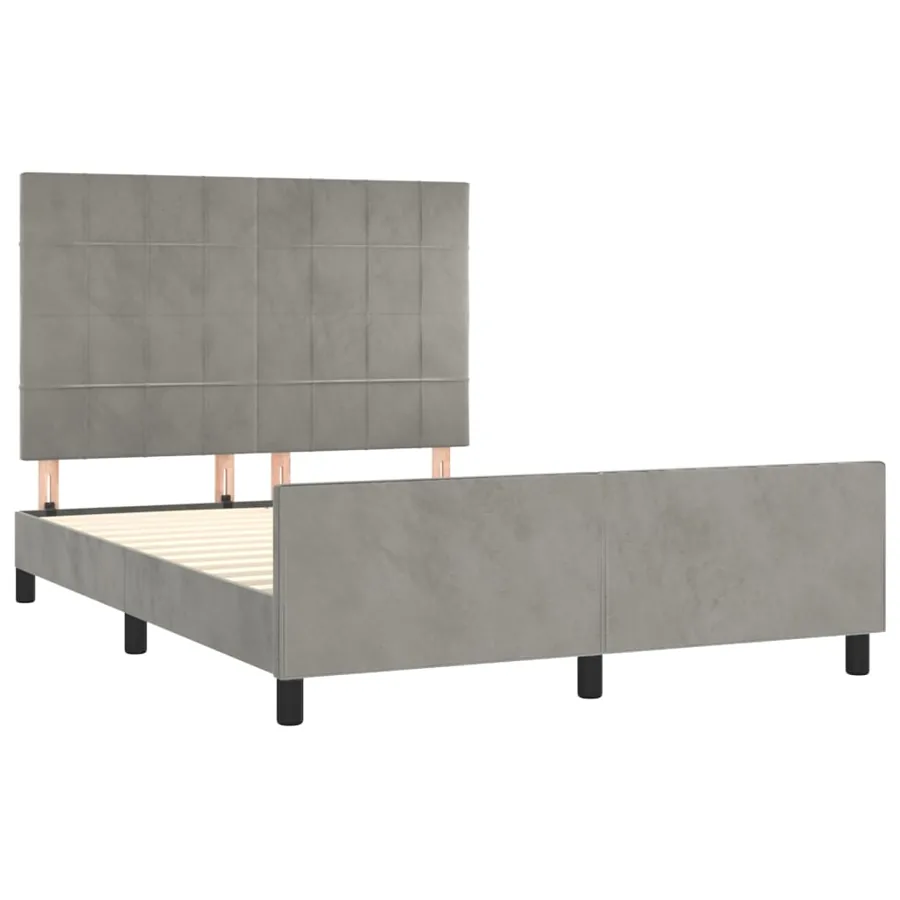 Cadre de lit sans matelas gris clair 140x190 cm velours - 4