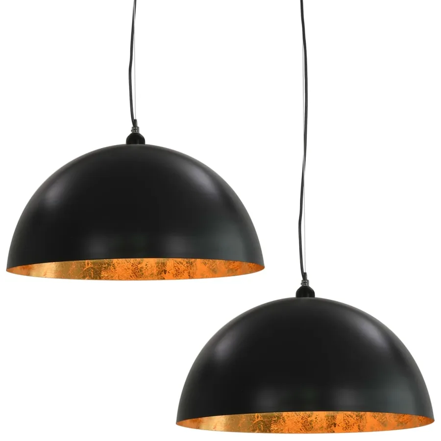 2 pcs Plafonniers Noir et doré Semi-sphérique 50 cm E27 - 2
