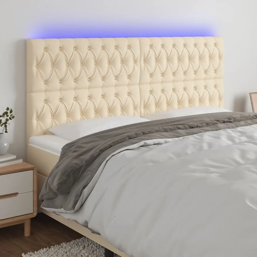 Tête de lit à LED Crème 180x7x118/128 cm Tissu