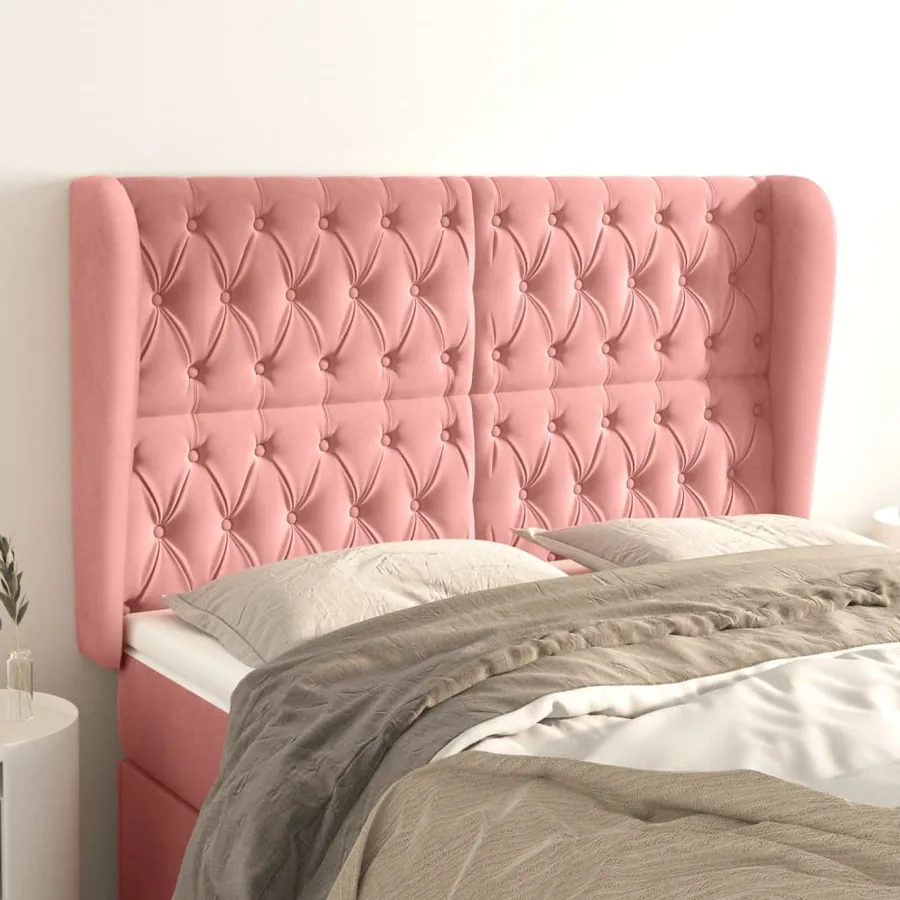 Tête de lit avec oreilles Rose 163x23x118/128 cm Velours