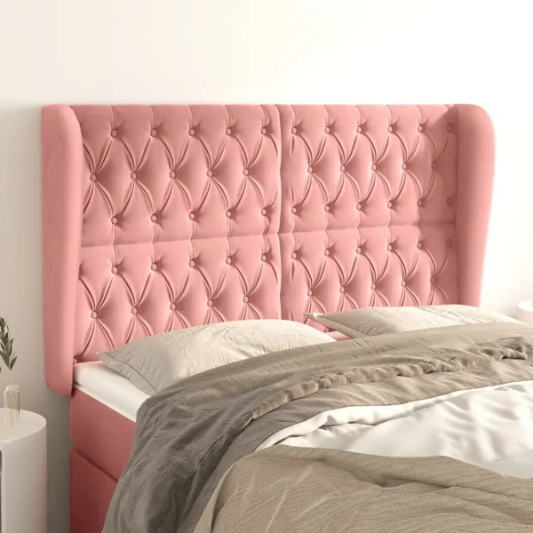 Tête de lit avec oreilles Rose 163x23x118/128 cm Velours
