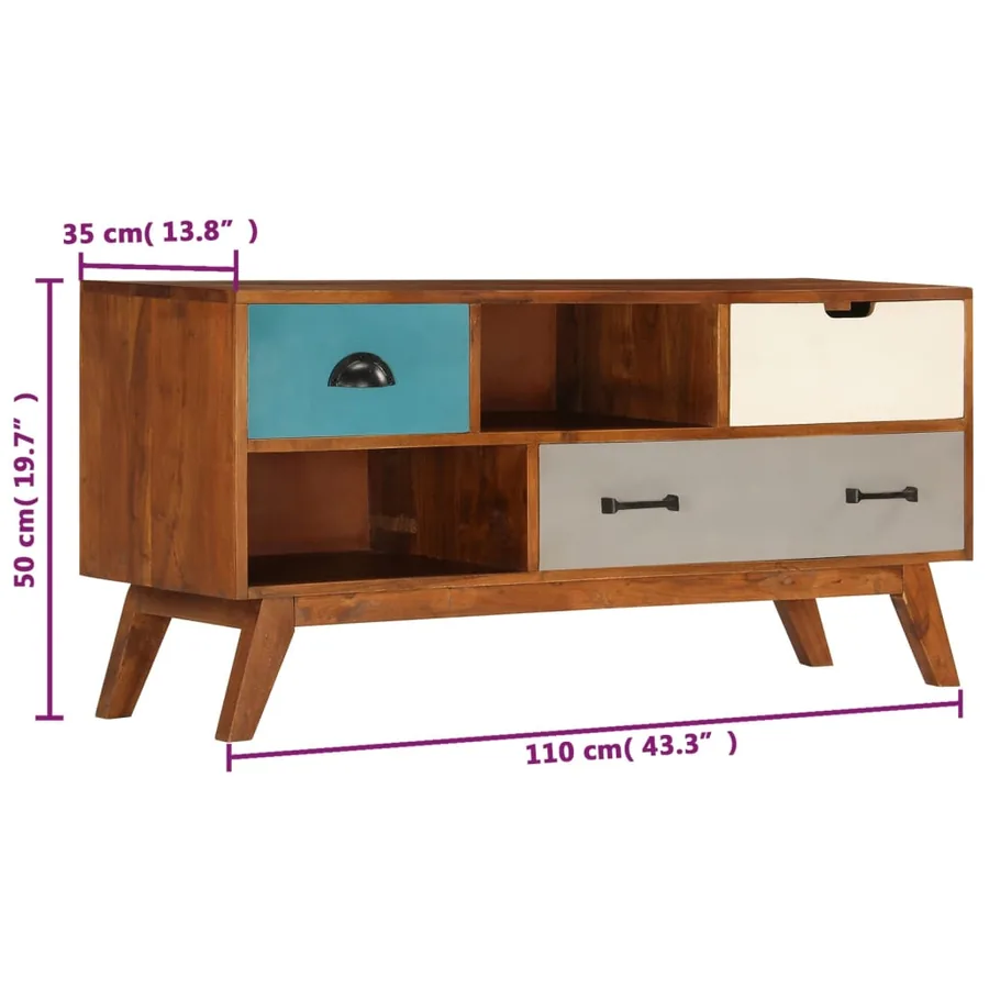 Meuble TV avec 3 tiroirs 110x35x50 cm Bois d'acacia solide - 10