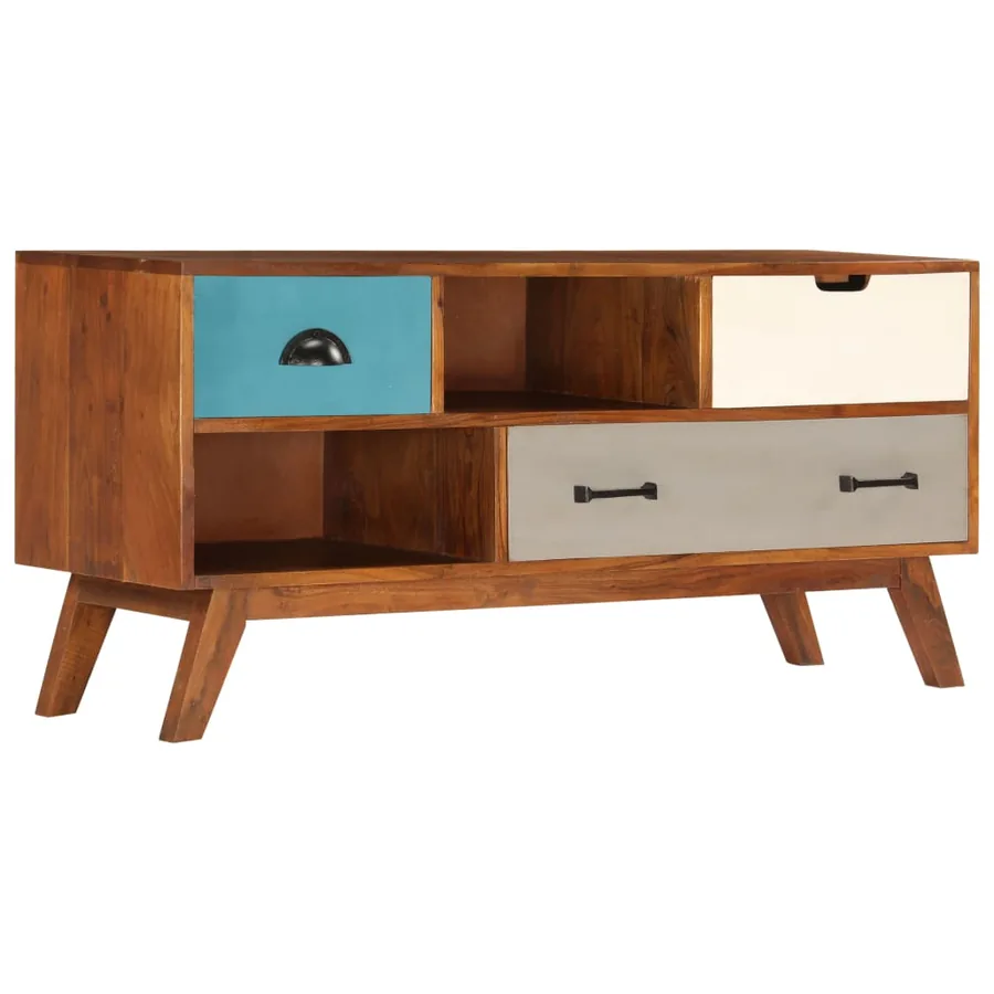 Meuble TV avec 3 tiroirs 110x35x50 cm Bois d'acacia solide - 11
