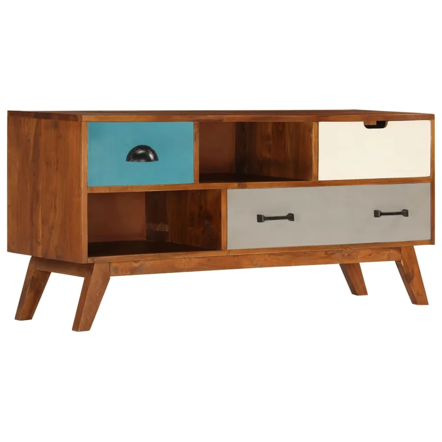 Meuble TV avec 3 tiroirs 110x35x50 cm Bois d'acacia solide - 14