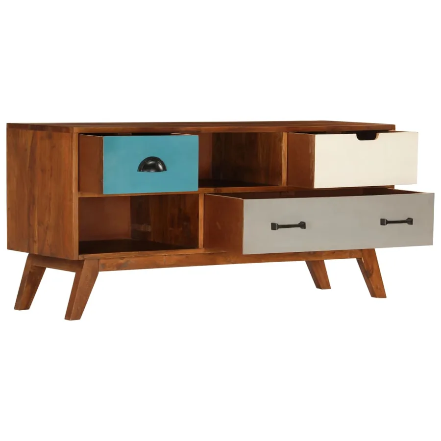 Meuble TV avec 3 tiroirs 110x35x50 cm Bois d'acacia solide - 5