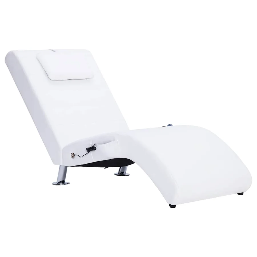 Chaise longue de massage avec oreiller Blanc Similicuir - 2