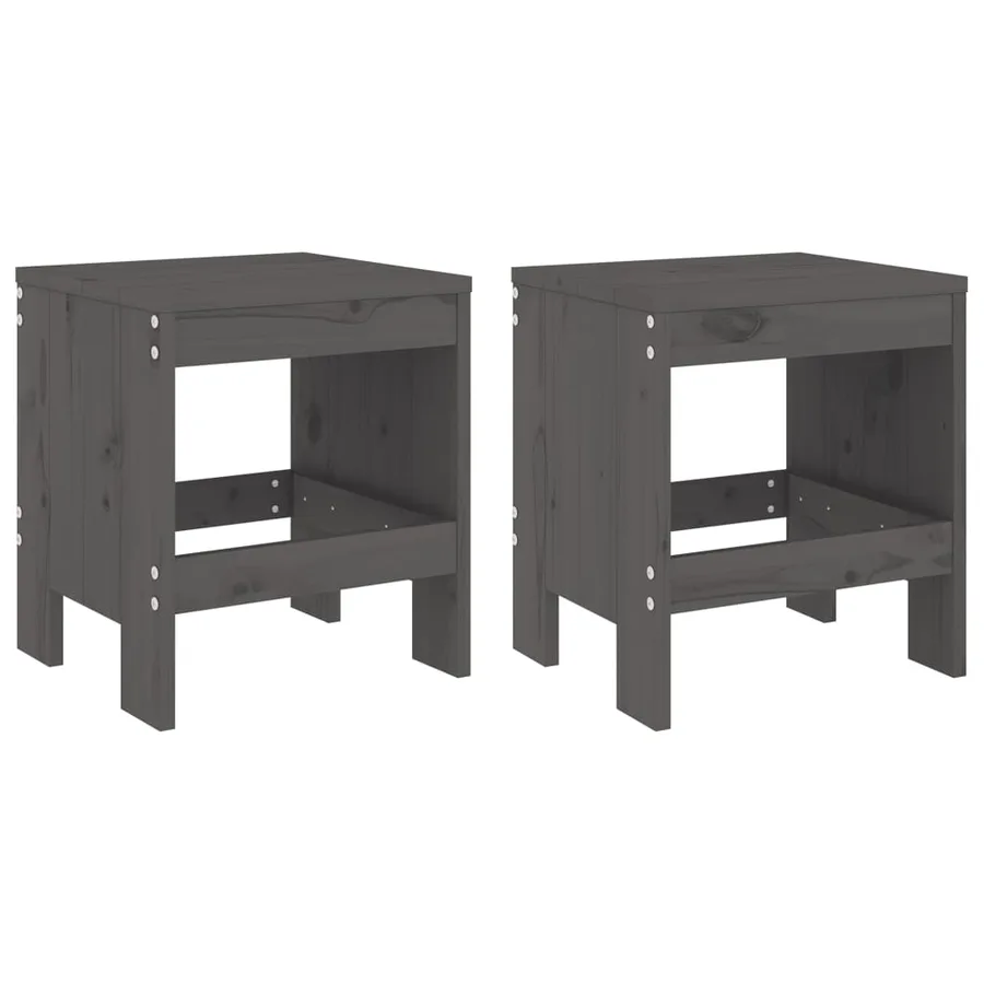 Tabourets de jardin lot de 2 gris 40x36x45 cm bois massif pin - 2