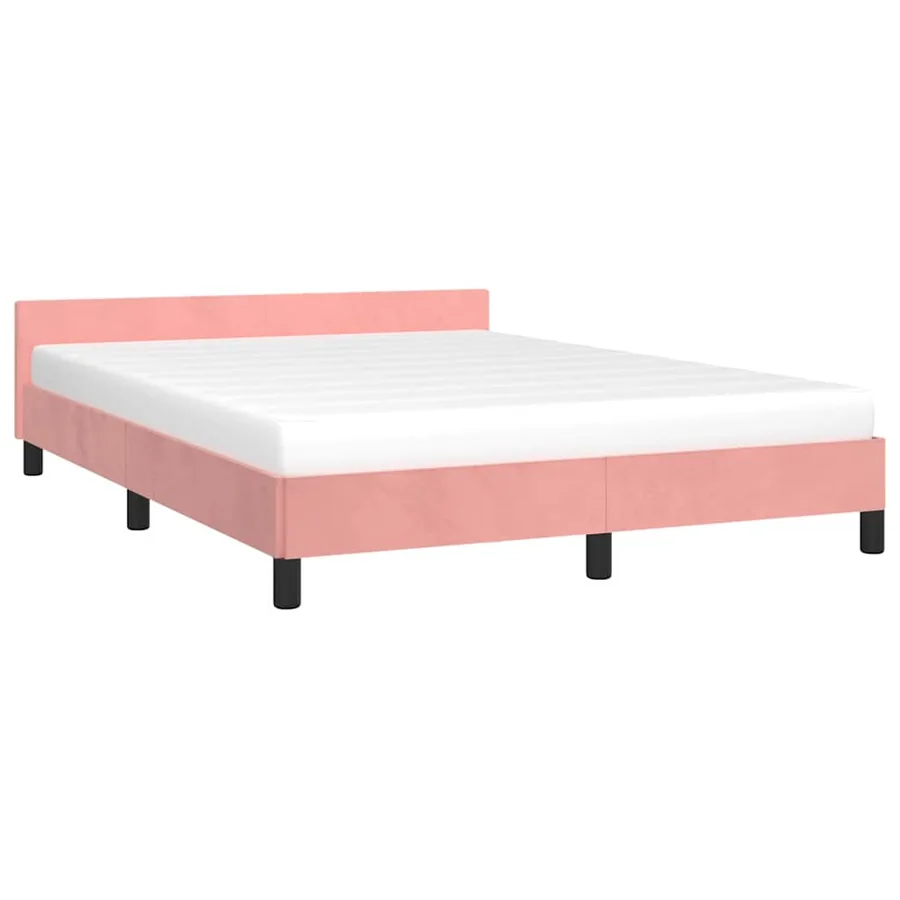 Cadre de lit et tête de lit sans matelas rose 140x190cm velours - 3