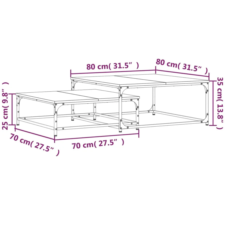 Tables basses gigognes 2 pcs chêne sonoma bois d'ingénierie - 9