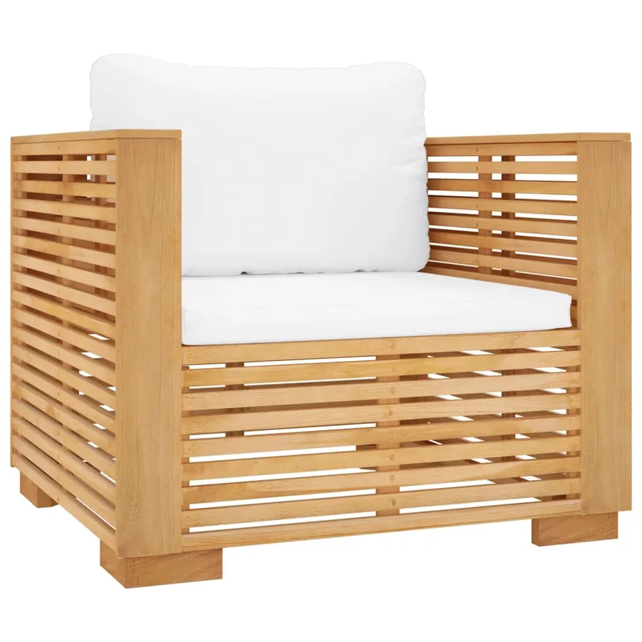 Fauteuil de jardin avec coussins crème Bois de teck massif - 2