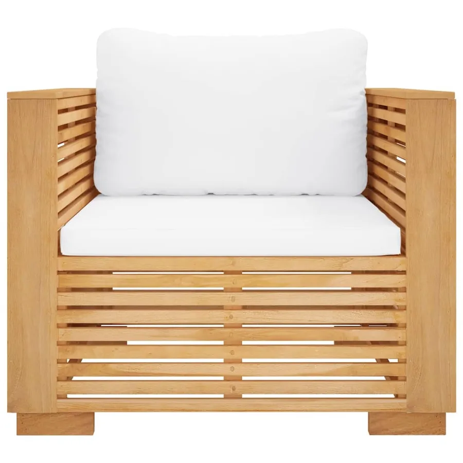 Fauteuil de jardin avec coussins crème Bois de teck massif - 3