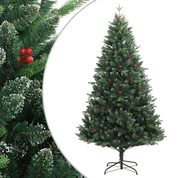 Sapin de Noël artificiel à charnières avec baies rouges 180 cm