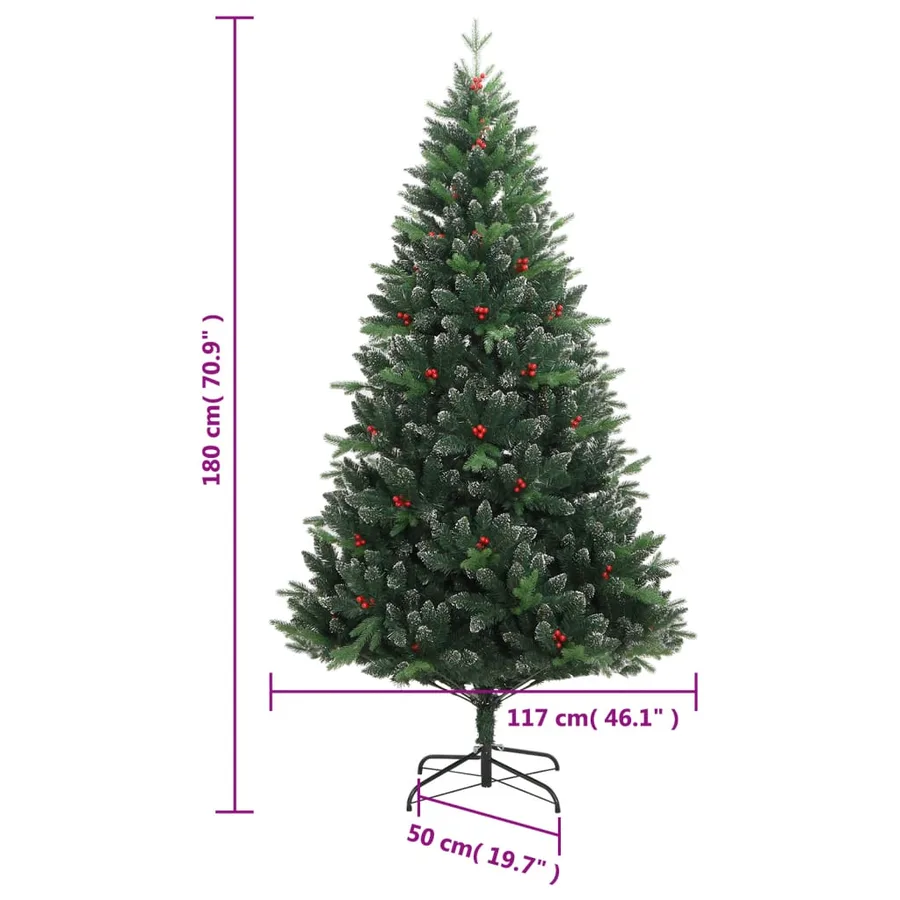 Sapin de Noël artificiel à charnières avec baies rouges 180 cm - 9