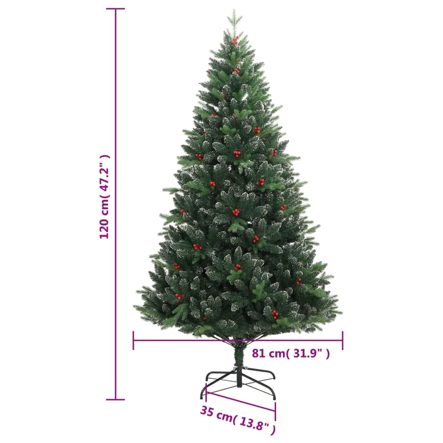 Sapin de Noël artificiel à charnières avec baies rouges 120 cm - 9