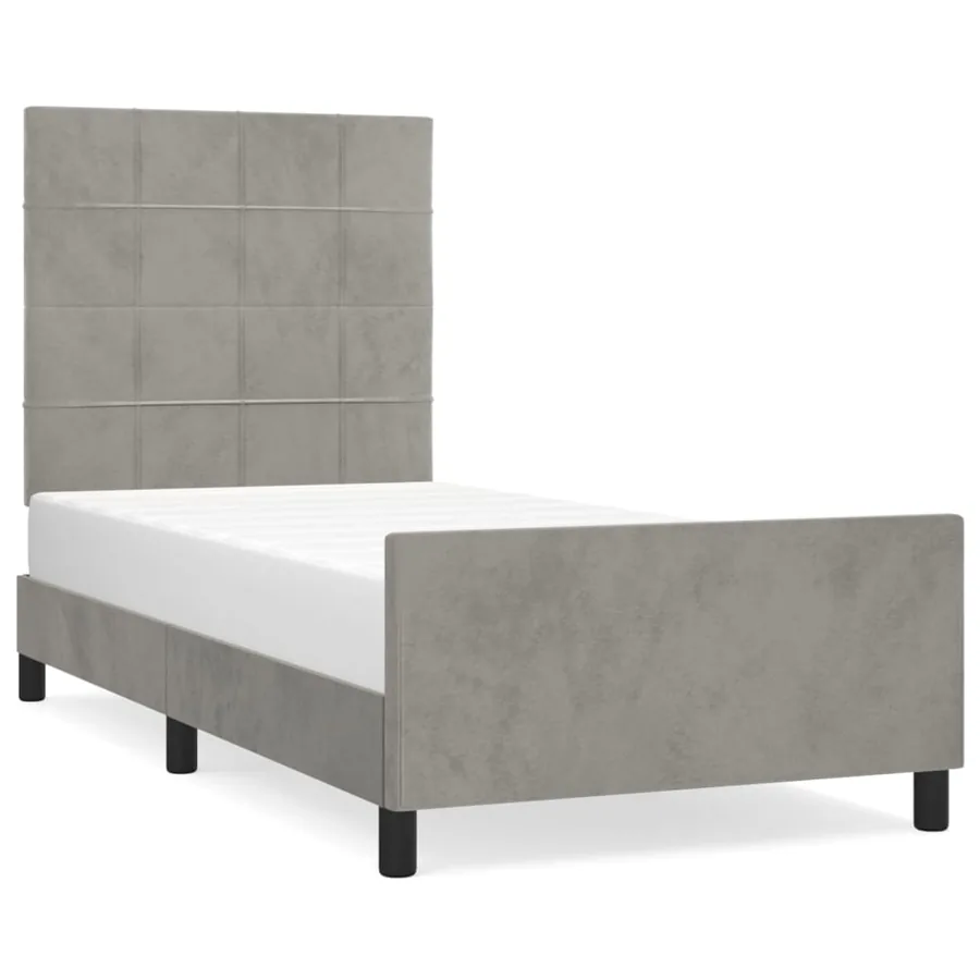 Cadre de lit sans matelas gris clair 100x200 cm velours - 2