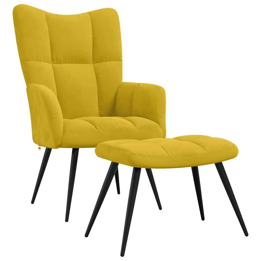 Fauteuil relax avec tabouret en velours jaune moutarde - 2