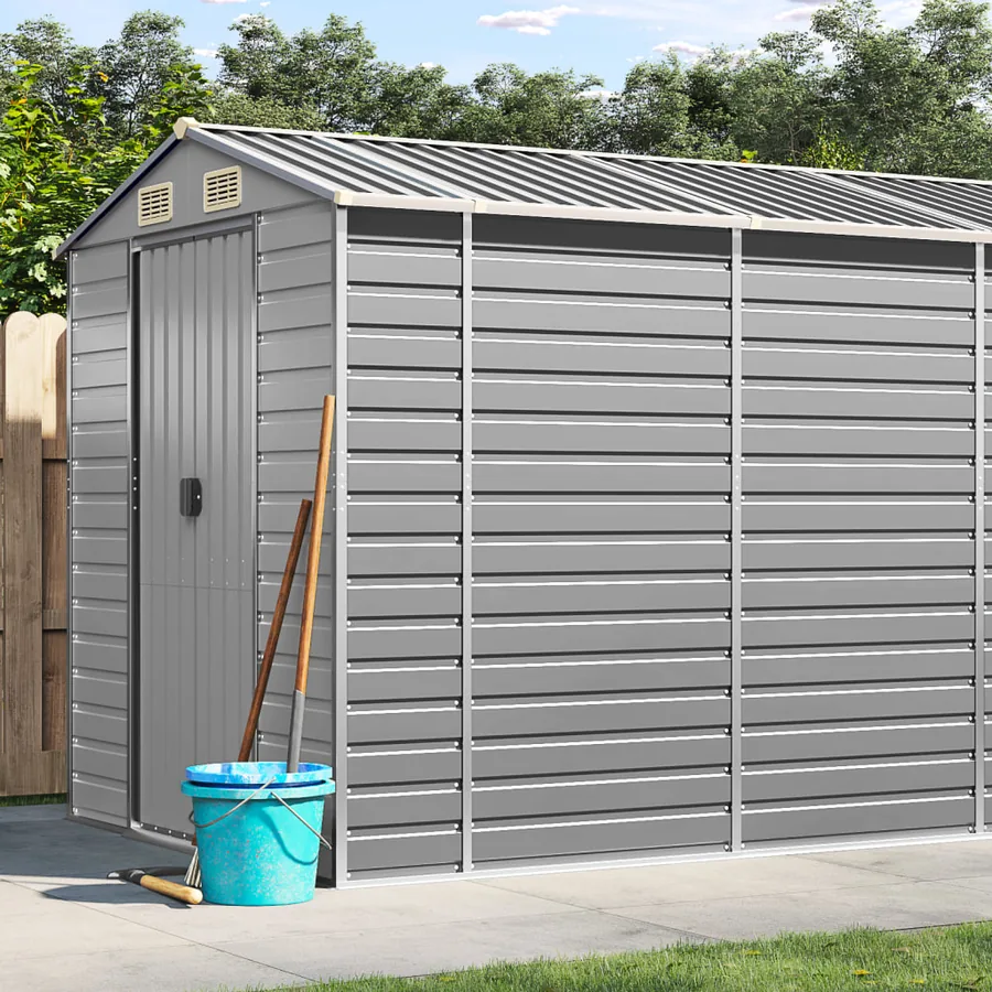 Abri de jardin gris clair 191 x 980 x 198 cm en acier galvanisé